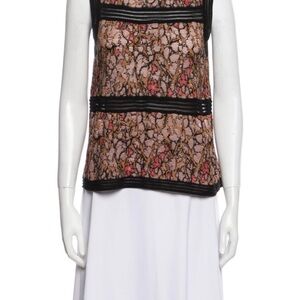 Missoni Floral Lace Knit Tank Top in Pink and Brown with Black Trim